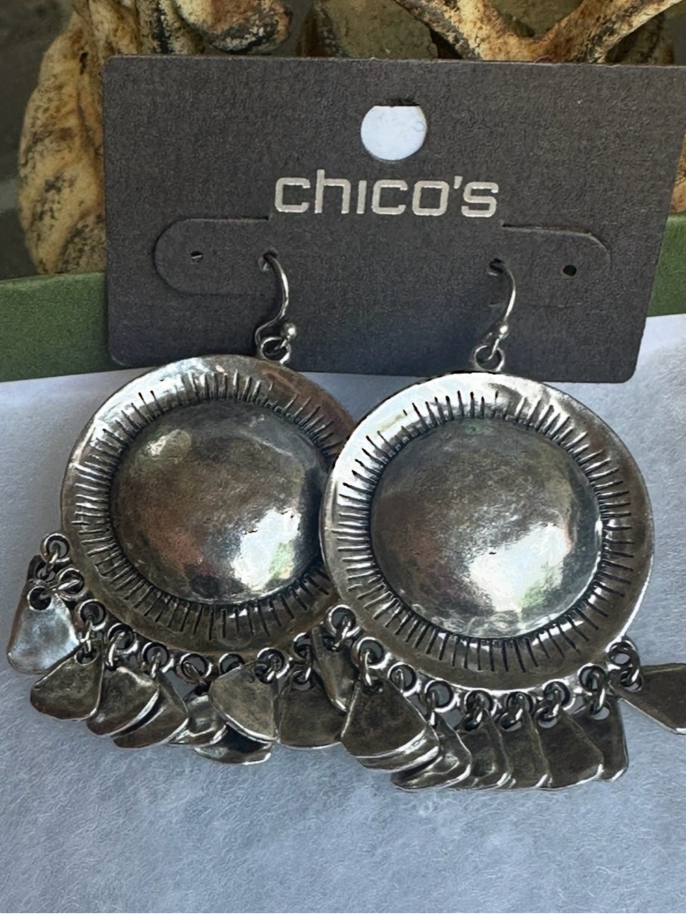 Chico's Silver‎ Dangle Medallion Earrings